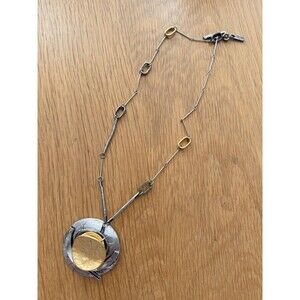 Anne-Marie Chagnon Modernist Gilded Pewter Reversible Pendant Necklace Statement